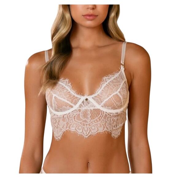 Gooseberry Intimates Be Mine Lace Longline Underwire Demi Bra White Size Small - Picture 3 of 11
